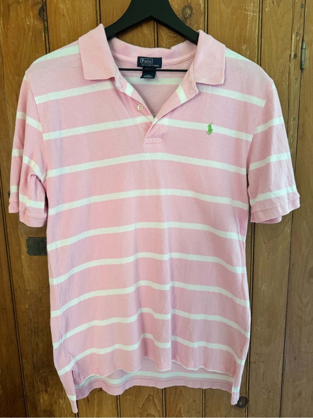 Polo Ralph Lauren Boys XL 18-20 Pink White Striped Polo Shirt